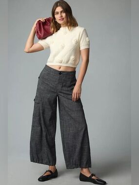 By Anthropologie Tweed Parachute Balloon Cargo Pants Grey Size Large